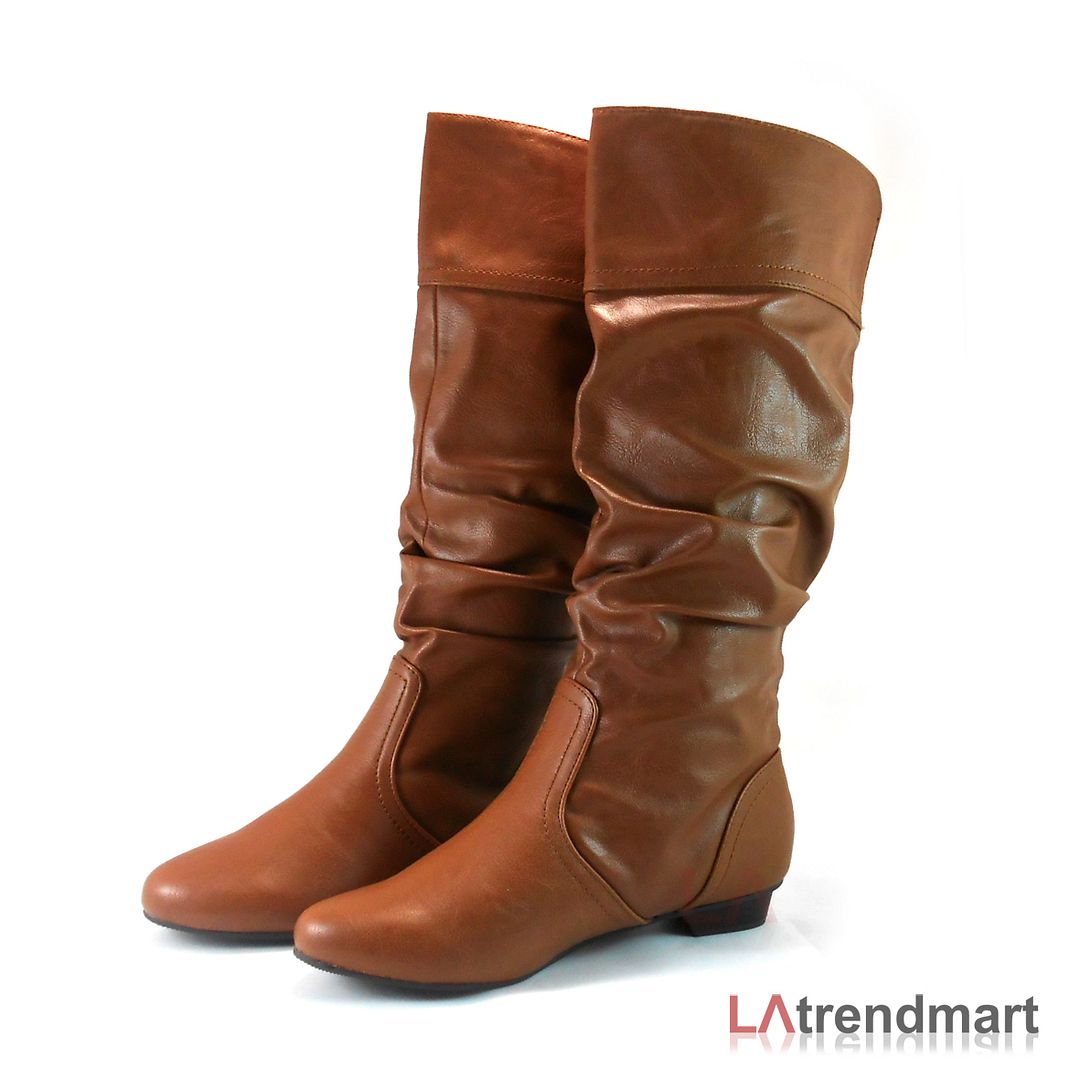 flat knee high tan boots