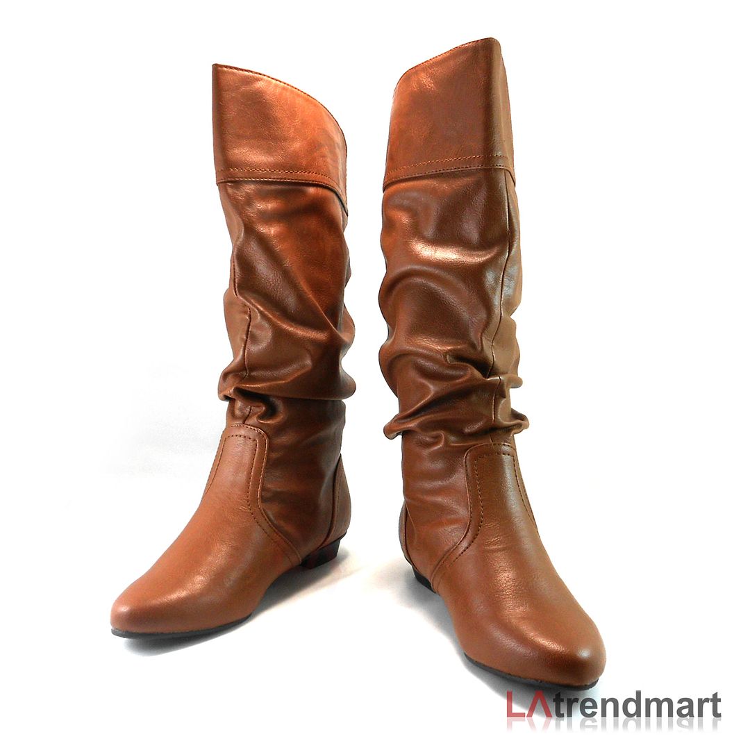 cognac knee high flat boots
