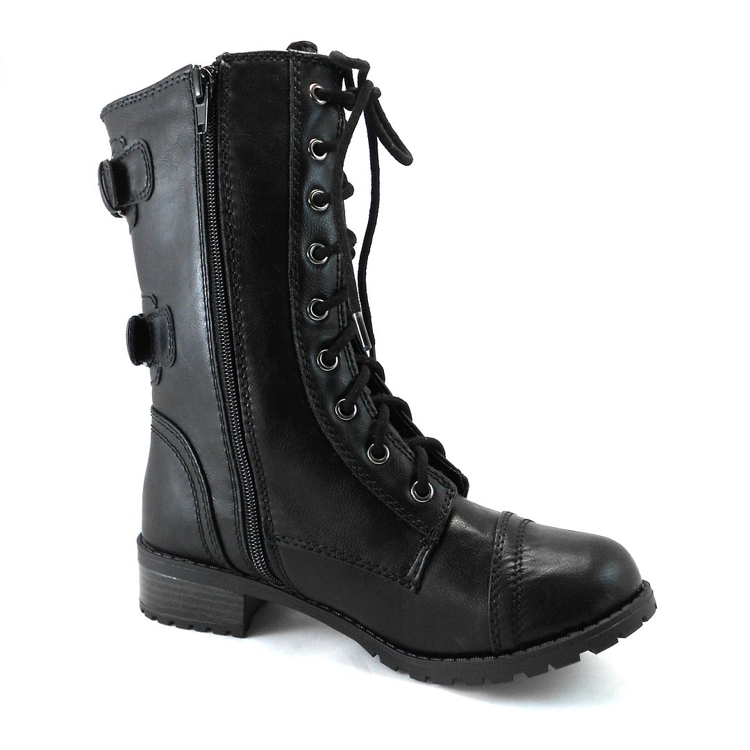 Women Military Combat Mid Calf Motorcycle Lace Up Boots Zipper Soda ...